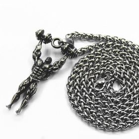 Men's Fitness Dumbbell Muscle Male Pendant Titanium Steel (style: With 60CM keel chain, Color: Silver)