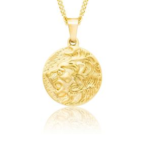 Titanium Steel Ins Cuban Chain Lion Coin Fitness Necklace (Color: Gold)