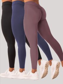 3 Pack Women's Yoga Leggings With High Waistband, Moisture-Wicking, And Stretchy, Perfect For Outdoor Activities And Fitness (Color: 3PACK5, size: XL)