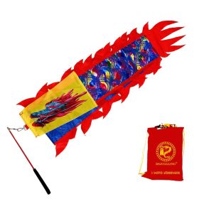 3 Meters (9.8 FT) Golden Scale Silk Dragon POI Outdoor Flinging Wind Spinners & Fitness Dragon Dance Wu Long 3D dragon Ribbon Streamer with Fiber (Red Gold Dragon: Holographic Blue Dragon)