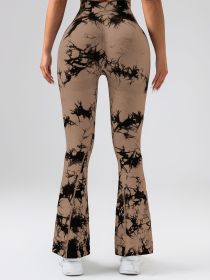 High-Waist Tummy Control Flare Yoga Pants For Women, Tie-Dye Stretch Slimming Bootcut Workout Pants, Fitness & Sports Activewear (Color: Coffee, size: S)