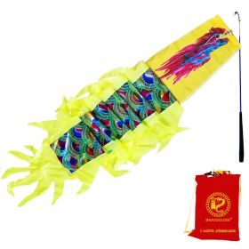 3 Meters (9.8 FT) Golden Scale Silk Dragon POI Outdoor Flinging Wind Spinners & Fitness Dragon Dance Wu Long 3D dragon Ribbon Streamer with Fiber (Red Gold Dragon: Holographic Green)