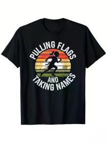 Flag Football Girls Pulling Flags & Taking Names Graphic T-Shirt - 100% Pure Cotton, Daily Sports & Fitness Tee for Men and Women (Color: Black, size: S)