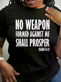 "No Weapon" Printed Women'S T-shirt-Summer Ladies Casual Fashion Comfortable Soft Sports Fitness Daily Outdoor Breathable round Neck Short Sleeve (Color: Black, size: S)