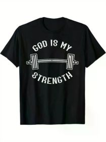 Gym God Is My Strength Christian Workout Fitness Men T-Shirt, 100% Cotton, Gifts for Men Dad Husband Grandpa (Color: Black, size: XXL)