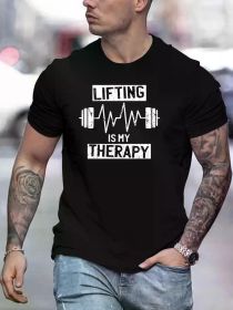 Men's "Lifting is My Relax" Graphic Cotton T-Shirt - Black Fitness & Casual Wear, Breathable Summer Tee for Gym (Color: Black, size: XL)