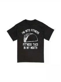 Funny 'I'm Into Fitness Tacos In My Mouth' Graphic Tee - Cotton Taco Lover's Shirt, Humorous Foodie Gym Top, Black with White Print, 180g/m² (Color: Black, size: XXL)