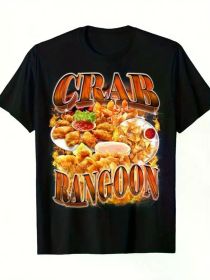 Men's Casual Crab Rangoon Graphic T-Shirt - 100% Cotton, Breathable & Comfortable, Perfect for Fitness (Color: Black, size: M)