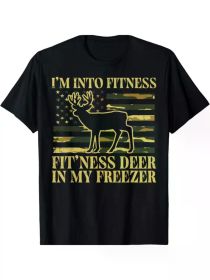 Men's Cotton T-Shirt - "I'm Into Fitness, Deer Freezer" Graphic, Casual Round Neck Tee for Outdoor (Color: Black, size: L)