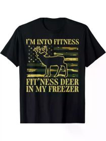 Men's Cotton T-Shirt - "I'm Into Fitness, Deer Freezer" Graphic, Casual Round Neck Tee for Outdoor (Color: Black, size: XXL)