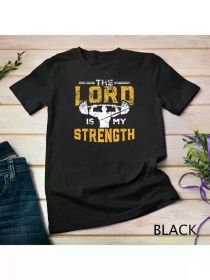 Men's "Lord Is My Power" Christian Fitness T-Shirt, Black Cotton T-Shirt with Cross Pattern, Perfect for Sports and Casual Wear (Color: Black, size: M)