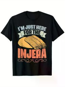 Retro Injera Bread Print T-Shirt - 100% Cotton, Breathable & Soft, Perfect for Casual Attire, Casual & Fitness - Black, Sizes S to XXXL All-Seaso (Color: Black, size: L)