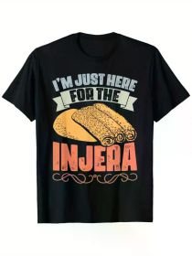 Retro Injera Bread Print T-Shirt - 100% Cotton, Breathable & Soft, Perfect for Casual Attire, Casual & Fitness - Black, Sizes S to XXXL All-Seaso (Color: Black, size: XL)
