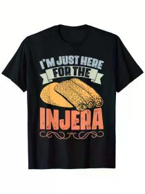 Retro Injera Bread Print T-Shirt - 100% Cotton, Breathable & Soft, Perfect for Casual Attire, Casual & Fitness - Black, Sizes S to XXXL All-Seaso (Color: Black, size: XXXL)