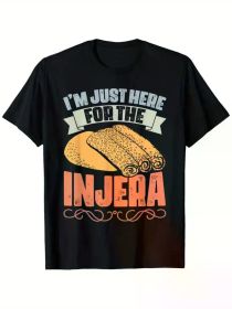 Retro Injera Bread Print T-Shirt - 100% Cotton, Breathable & Soft, Perfect for Casual Attire, Casual & Fitness - Black, Sizes S to XXXL All-Seaso (Color: Black, size: S)