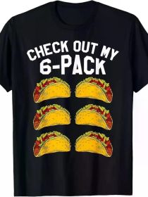 Hot Trendy 6pcs Fitness Taco Fun Print for Men Women Couple Fashion T-Shirt, Street Short Sleeve Cotton T-Shirt (Color: Black, size: S)