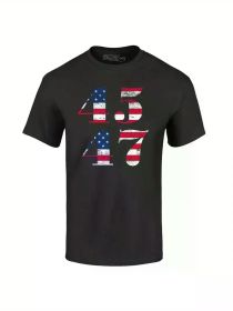 45 47 American Flag Donald Trump 2024 T-shirt MAGA ReElect Gift Vote Tee Shirts 100% Cotton T-Shirt, Cotton T-Shirt Fitness T-shirt (Color: Black, size: XXL)