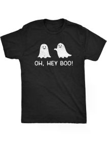 Oh Hey Boo Print Men's Comfy Cotton Short Sleeves Tee Shirt, Versatile Breathable Summer Top For Leisure & Fitness, Best Gift Choice (Color: Black, size: L)