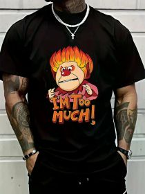 Men's 100% Cotton Cartoon & Letter Print T-Shirt - Casual Round Neck, Short Sleeve Tee for Casual Attire & Fitness - Breathable & Machine Washabl (Color: Black, size: XXXL)