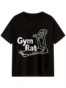 Men's Gym Rat Graphic T-Shirt - Breathable Cotton, Short Sleeve, Round Neck, Black with White Print, Casual & Active Wear for Fitness, Gym (Color: Black, size: S)