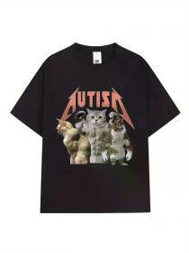 Street Hip Hop Harajuku Trend Cat Autistic Terrier T-Shirt, Fitness Fashion Short Sleeve Men's and Women's Cotton Comfortable T-Shirt Top (Color: Black, size: XL)