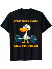 Everything hurts, I'm tired, Fun Little Duck Fitness T-Shirt, Comfortable, Casual Short Sleeves, Casual Attire, All Seasons, Black, Men's (Color: Black, size: XXXL)