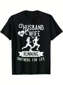 Fitness Running T-Shirt - Sportswear for couples, regular fit, family T-shirt (Color: Black, size: XXL)