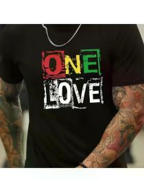 A stylish short-sleeved T-shirt printed with the words 'ONE LOVE', comfortable and breathable, suitable for fitness training (Color: Black, size: XL)