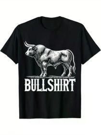"BULLSHIRT" Graphic Tee - Soft & Breathable 100% Cotton, Crew Neck, Short Sleeve - Ideal for Casual Wear (Color: Black, size: L)