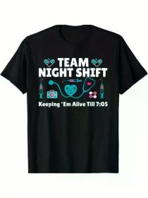 [Fitness Tshirt] Men's "Team Night Shift" Nurse Practitioner Graphic T-Shirt - Ultra-Soft, Breathable Cotton with Stethoscope & Syringe Design (Color: Black, size: XXXL)