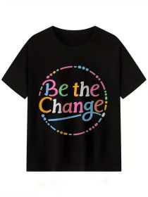 Be the Change Men's T-Shirt - Vibrant Colorful Print, Comfortable & Breathable Cotton Crew Neck Tee for Casual Wear, Fitness, and Outdoor Activit (Color: Black, size: XL)