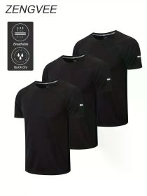 Quick Drying Sports T-shirt, Chic Stretch Crew Neck Tee Shirt For Summer Fitness (Color: Black, size: M)
