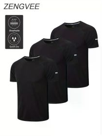 Quick Drying Sports T-shirt, Chic Stretch Crew Neck Tee Shirt For Summer Fitness (Color: Black, size: L)