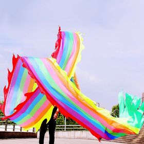 19.6ft Washable Silk-like Dragon Poi for Kids & Adults, 6 meters of Outdoor Flinging Fitness Dance with 3D Rainbow Color Dragon Ribbon Streamer S (Color: Rainbow Dragon)