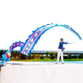 19.6ft Washable Silk-like Dragon Poi for Kids & Adults, 6 meters of Outdoor Flinging Fitness Dance with 3D Rainbow Color Dragon Ribbon Streamer S (Color: Blue Phoenix)